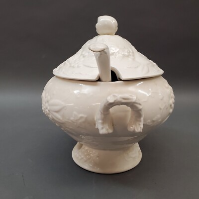 オリジナルプリント ヨコギアラオ　006_1 TT　SOUP 1987 Vintage White Ceramic Soup Tureen With Lid and Ladle Japan Akron