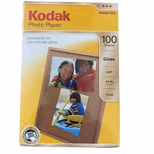 Kodak Photo Paper Glossy 100 Sheets 4" x 6", 6 Mil, Instant Dry-Factory Sealed.