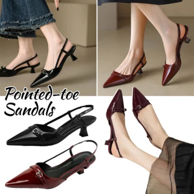 Women's Summer Dress Shoes Patent Leather Pointed Toe Mid Heels Pumps Sandals - Image 1 of 4