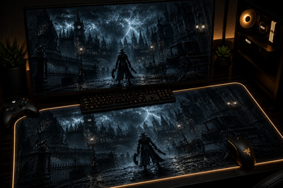 Bloodborne RGB XXL Gaming Mouse Pad Hunter Cleric Beast Gothic Desk Mat RPG