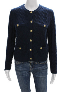 J Crew Womens Cashmere Cable Cardigan Round Neck Long Sleeve Size S