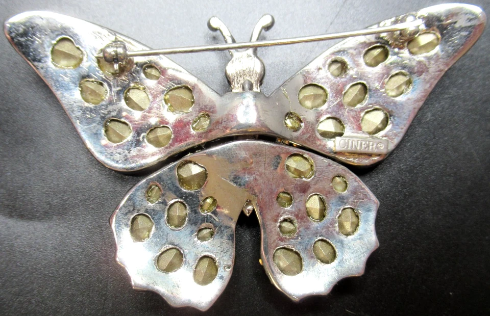 Broche prendedor vintage de mariposa con estrás amarillo CINER en bolsa original! Foto 4 de 4