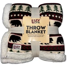 Lazy One Bear Forest Throw Blanket 50x60 Pre-Shrunk Super Soft Fleece Sherpa NWT