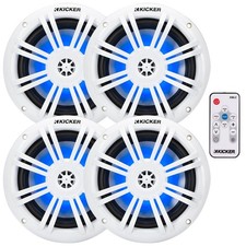 4x Kicker 6.5" 150 Watts Max RGB LED Marine Coaxial Speakers, W/LED Controller