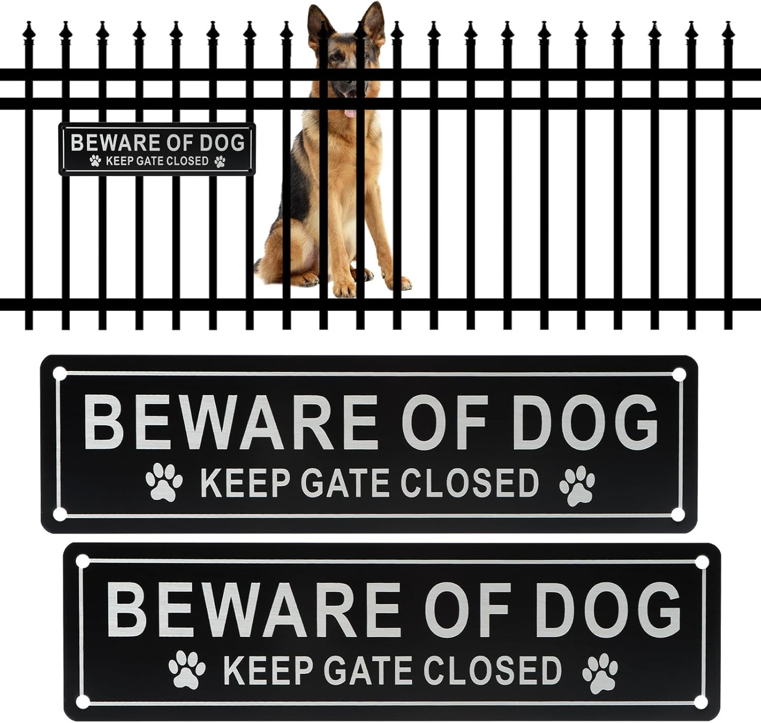 Beware of Dog Sign Keep Gate Closed, 2 Pack Rust Free Aluminum Dog on Premise...