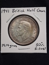 1941 Half Crown British 50% Silver Coin. Great Detail/ Never Cleaned