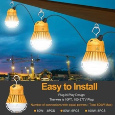100W LED Temporary Construction Lights- Linkable Construction Hang Light 15000Lm