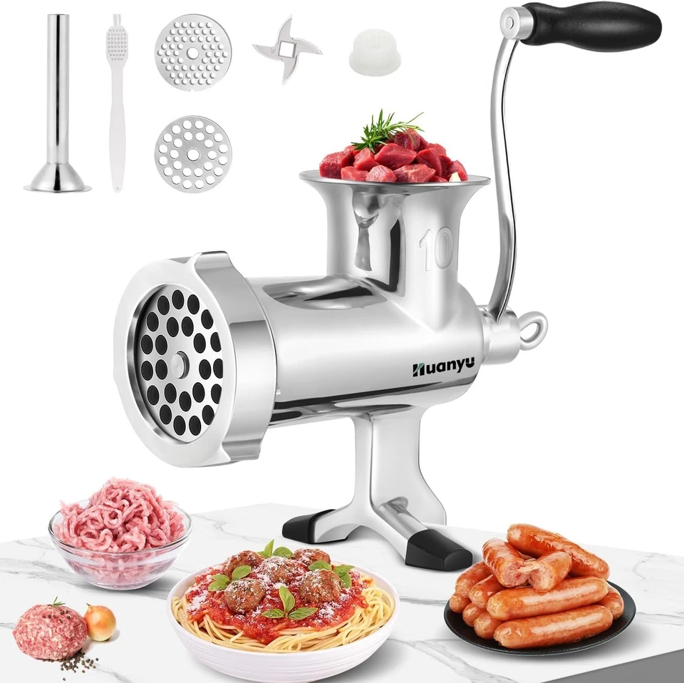 Stainless Steel Manual Meat Grinder with Multiple Attachments for Fresh Cooking - Image 3 of 4