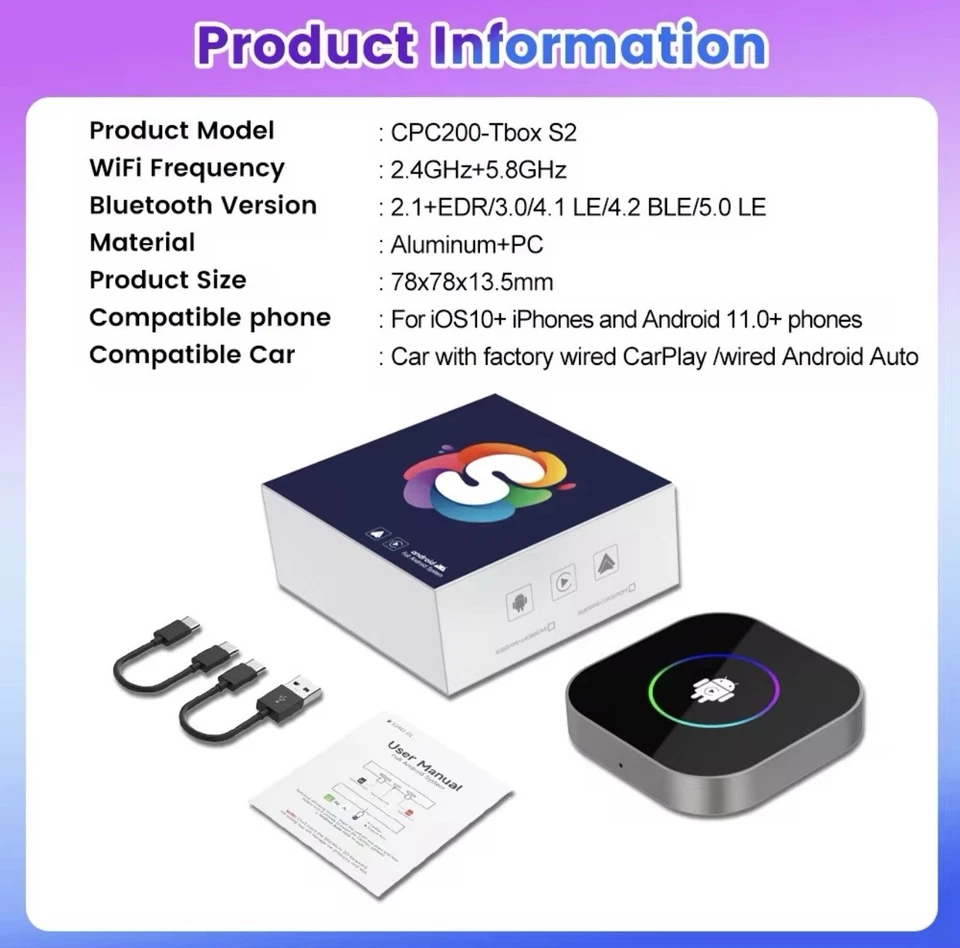 ✅CarlinKit AI Box LED Android 13 con YouTube, TV,Netflix e CarPlay Wireless ✅ - Immagine 2 di 3