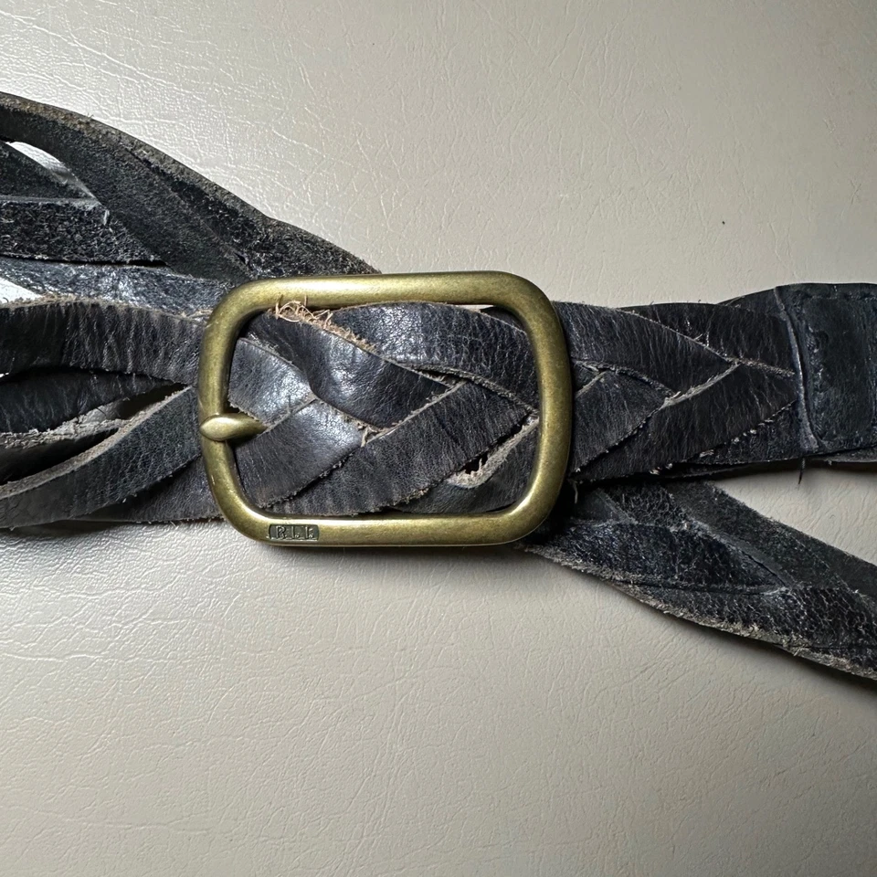 Lauren Ralph Lauren Braided Genuine Leather Belt Brass Buckle Women Size 36 - Image 3 of 4
