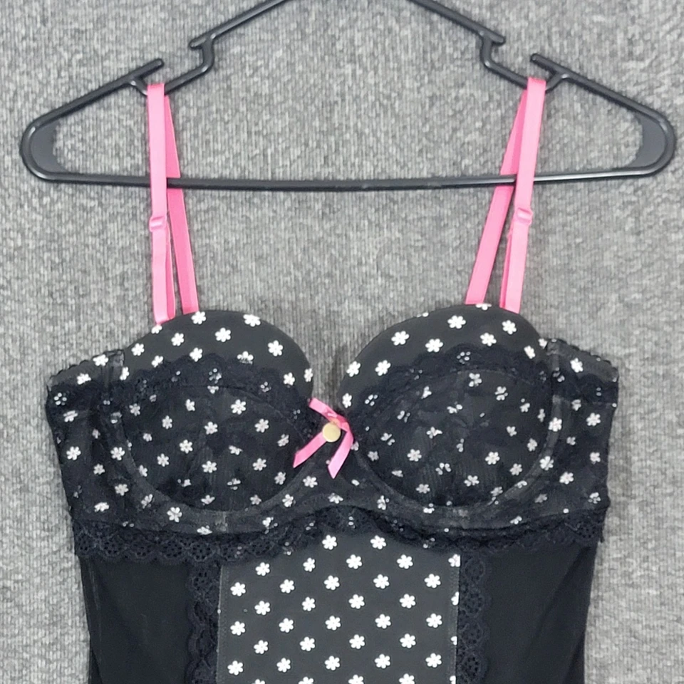 Jessica Simpson Babydoll L Black Lingerie Nightie Sheer Lace Push Up Bra Teddy - Image 2 of 4