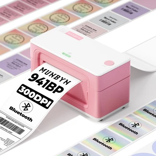 Bluetooth Thermal Label Printer 941BP 300DPI 4x6 Wireless Pink for Shipping - product listing photo