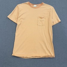 Vintage L.L. Bean Pocket T-Shirt Striped Medium Orange Peach Made In USA Cotton