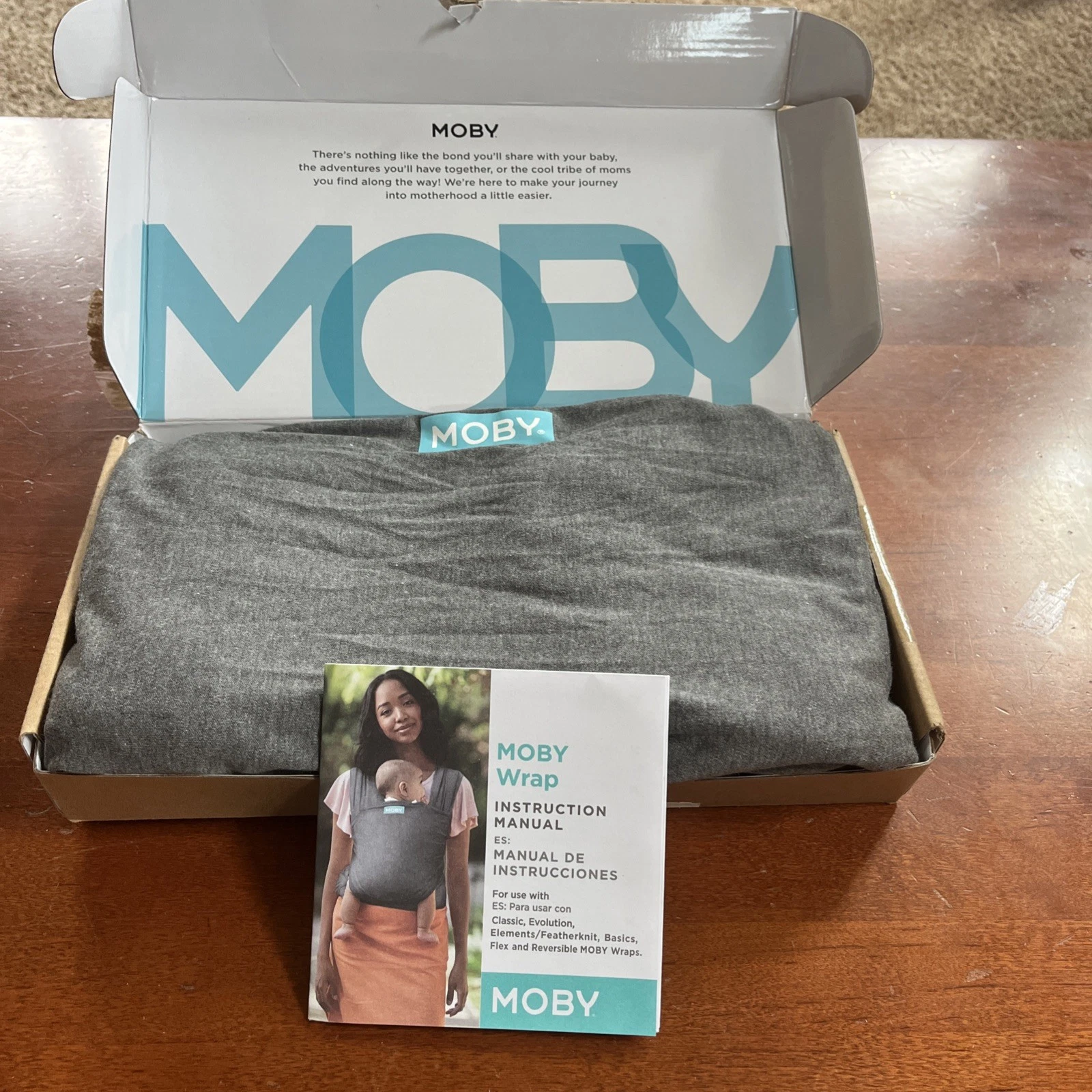 Moby Baby Wrap Carrier Element for Newborns to Toddlers (8-33lbs), asphalt/gray