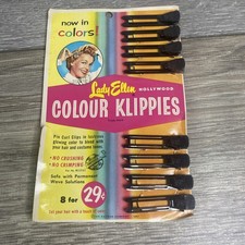Vtg 50s Klippies Black Metal plastic Hair Clips Lady Ellen Pin Curl Display Card