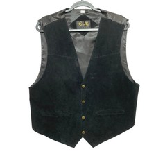 Scully Western Vest Mens XL Black Suede Leather Button Front Lined Boar Suede