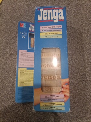 Vintage Jenga Classic Holzspiel von MB 1996 mit Kunststoff Stapelhülle