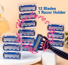 12pk SIX Blade Razor Refills With Handle - 13 Pieces - USA Seller 4 Men Premium!