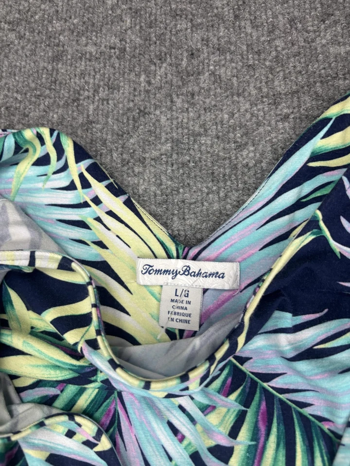 Tommy Bahama Mono Mujer Grande Azul Marino Tropical Hoja Pierna Ancha Bolsillos Cuello en V Foto 2 de 4