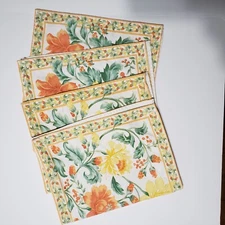 World Market Place Mats Orange Yellow Green Floral Cotton Set Of 4