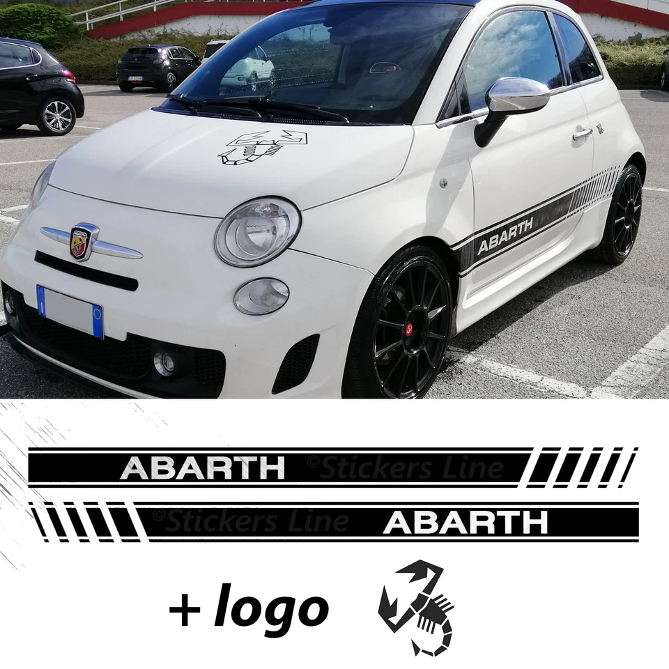 Fasce adesive Fiat 500 ABARTH 595 strisce laterali adesivi fiancate logo cofano