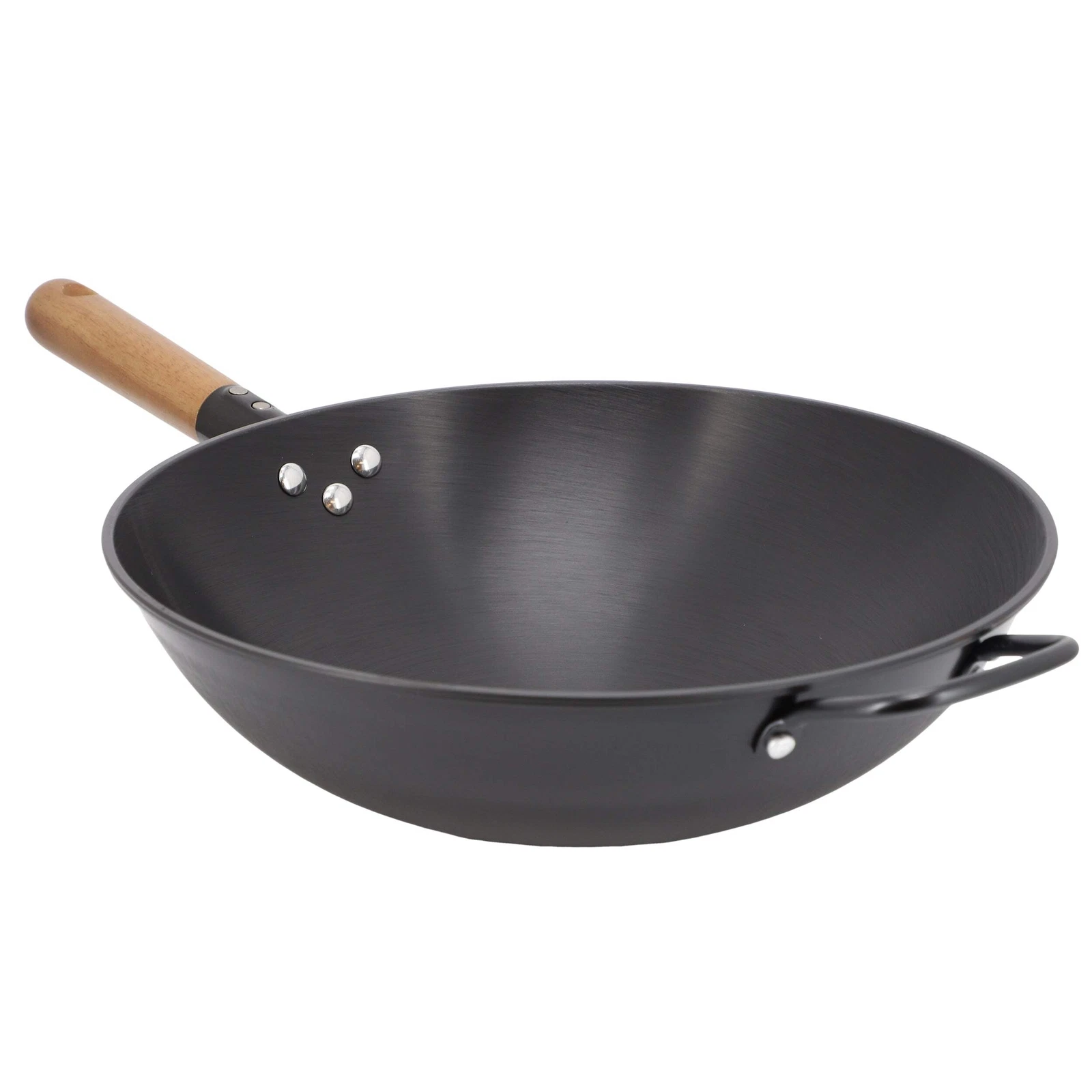 Gibson Home Welton 13.5" Carbon Steel Wok w Wood Handle in Black