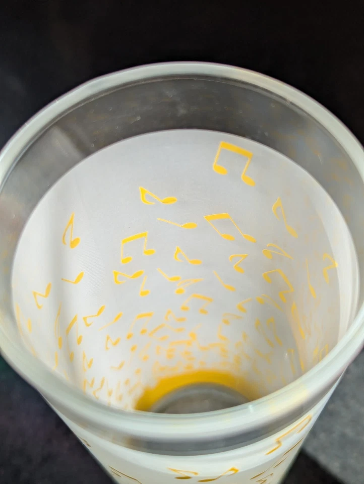 1990 LIBBEY ALBERT ELOVITZ Yellow Frosted MUSIC NOTES Highball Glass 12oz 7" VTG - Image 4 of 4