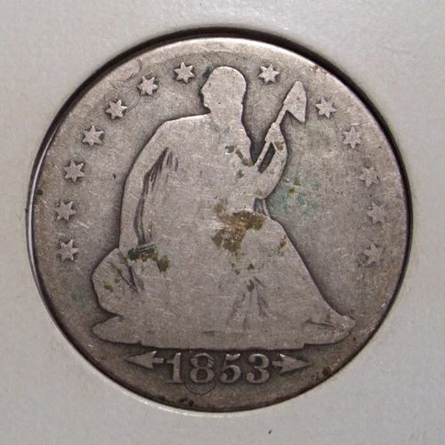 1853 Seated Liberty , Arrows and Rays , Silver Half Dollar , Good