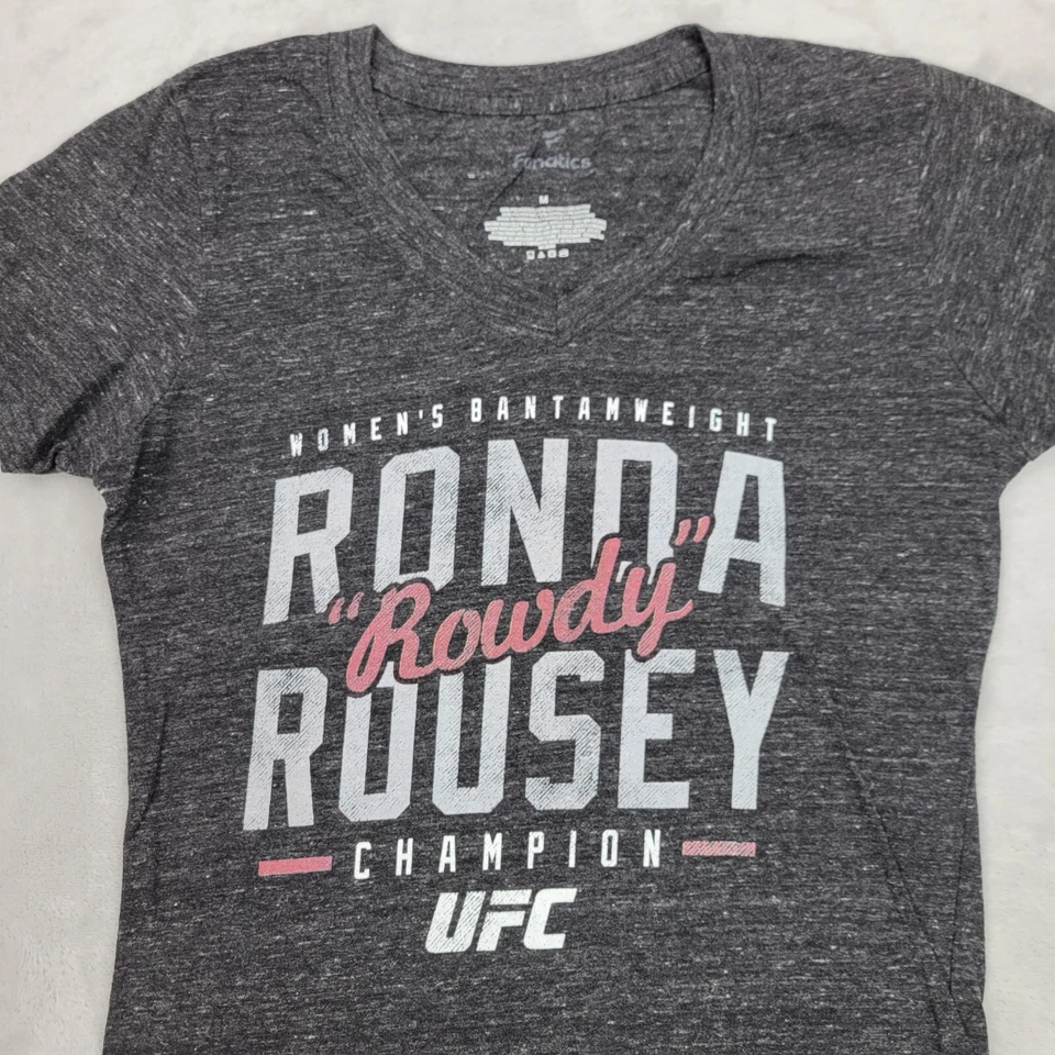 UFC Shirt Women Medium Grey Heather Tri-Blend Crewneck Rowdy Ronda Rousey Junior - Image 2 of 4
