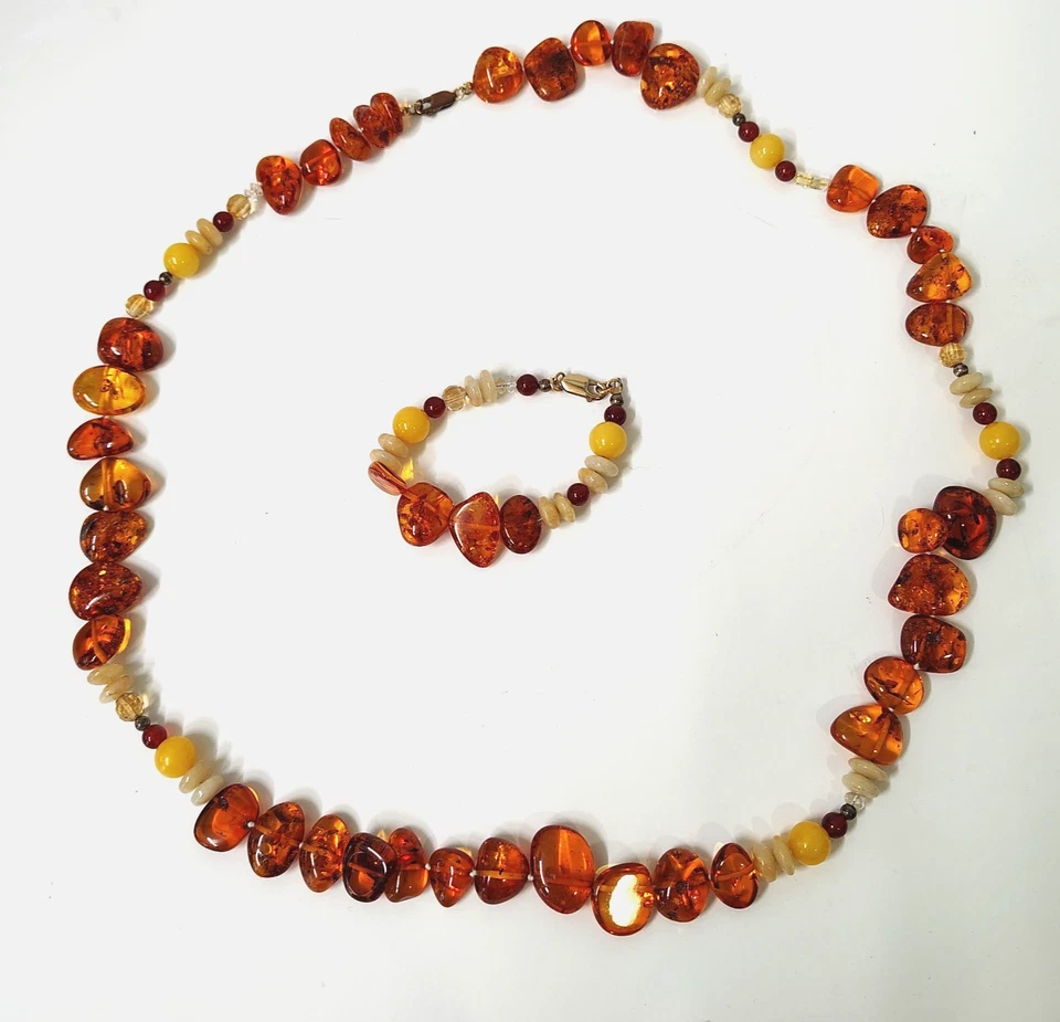 Juego de collar y pulsera vintage de ámbar báltico multicolor con cuentas Foto 2 de 4