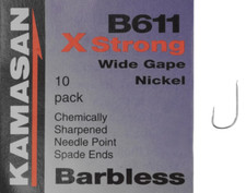 Kamasan B611 Barbless Wide Gape Spade End Fishing Hooks