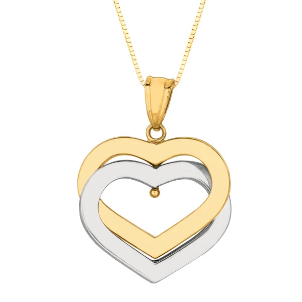COLGANTE CON DIJE DE CORAZÓN DOBLE ORO DOS TONOS 14K con cadena de 18" - Regalo San Valentín