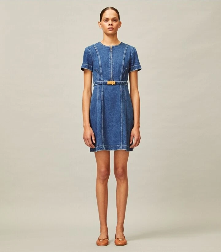 ABITO DENIM NADIA Triplo Lavaggio Jeans $398 NUOVO Tory Burch DENIM Mini Cintura 2
