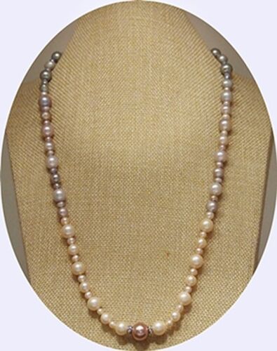 Women acessories Pearl Necklace, 28 inches pink, gray 4-12 natural real Pearl - Picture 3 of 6