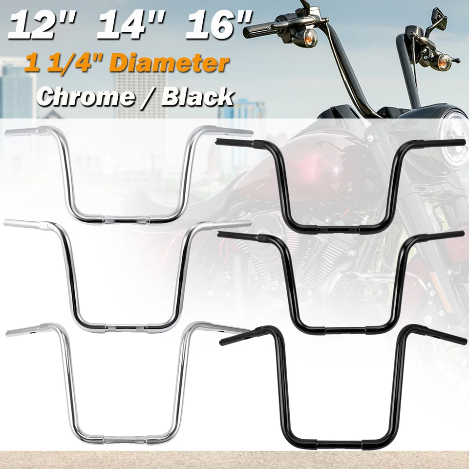 12/14/16'' Rise 1 1/4" Ape Hanger Bar Handlebar Fit For Harley Sportster Softail - Image 2 of 4
