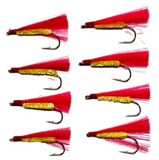 Lin Line Shrimp Fly Streamer Red Yellow Size 7/0 Hook 8 Count Pack Salmon Trout