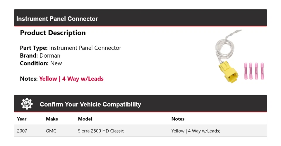 Conector de panel de instrumentos Dorman clásico para GMC Sierra 2500 HD 2007 Foto 2 de 4