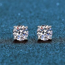 MEN 2Ct Brilliant Cut Moissanite Stud Earrings 14k White Gold Plated in Silver
