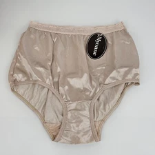 NOS Panties size 6 MYONNE Taupe lace band nylon granny semi-sheer briefs
