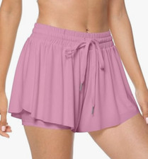 NEW Tarse Women's Flowy Butterfly Athletic Shorts Skirt Pink Size XS
