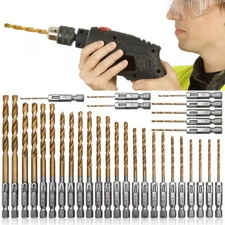 Drill Bit Set Titanium Coated HSS High Speed Steel Hex Shank Quick Change USA*
