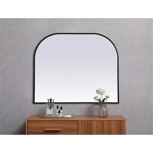 Elegant Decor Blaire 36x30" Arch Modern MDF Wood/Iron Mirror in Black - Picture 2 of 9