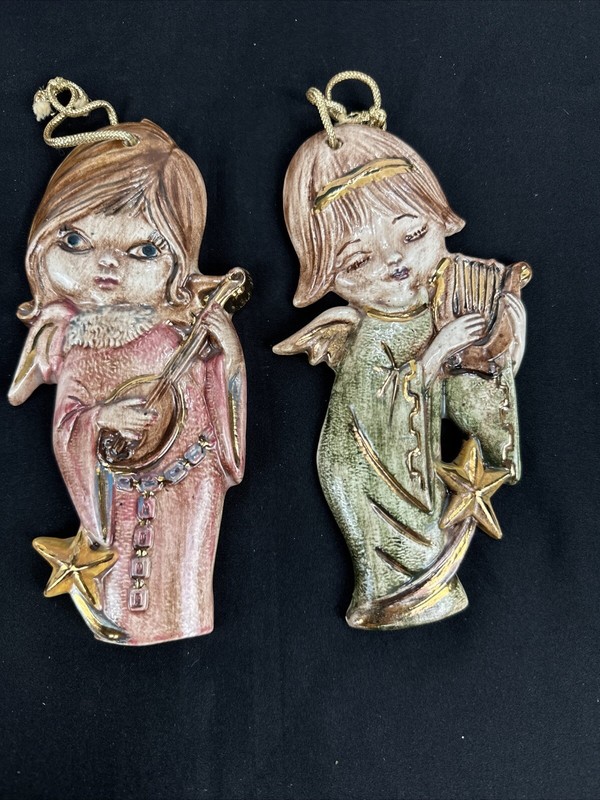 Musician Girls Porcelain/ceramic/clay Glazed Ornaments Apprx. 6 1/2” Tall Signed