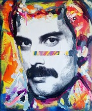 PyB signed Freddie MERCURY QUEEN tableau pop street art graffiti french painting