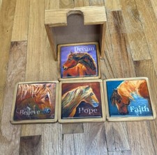 Beautiful Big Sky Carvers Horse Ceramic  Wood Coasters Inspirational Equestrian