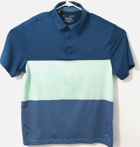 Under Armour The Players Polo Mens Sz L Colorblock Rubber Chest Logo Multicolor