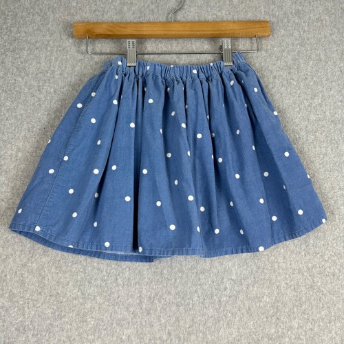 Mini Boden Skirt Girl 7-8 Blue Polka Dot Corduroy Novelty Snowman Pocket Pom Pom - Picture 9 of 9