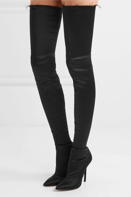 black satin thigh high boots