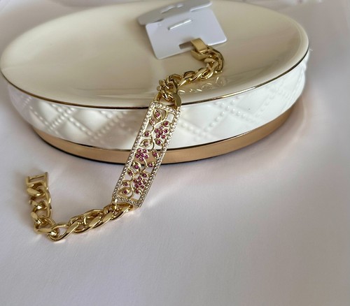Women Bracelet Curb Link 14K Gold Plated Whit Zirconia Oro Laminado - 第 1/7 張圖片