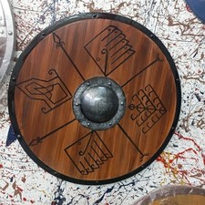 24'' Medieval Wooden Viking Shield Fully Functional Shield For Battle Best Gift